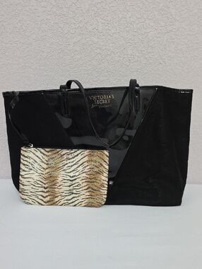 Victoria's Secret Oversized Black Shimmer Tote Bag Y2K Glam Carryall